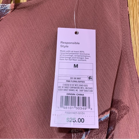 Wild Fable Dress Mini Slip Sleeveless Pink Floral - Size Medium - Picture 5 of 6